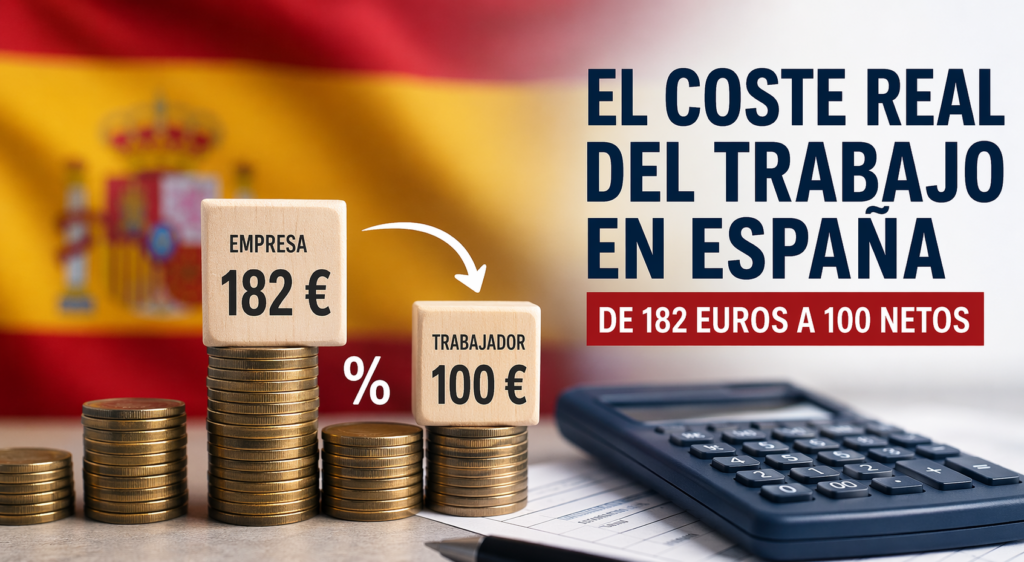 coste real del trabajo en España diferencia entre 182 euros empresa y 100 euros netos trabajador