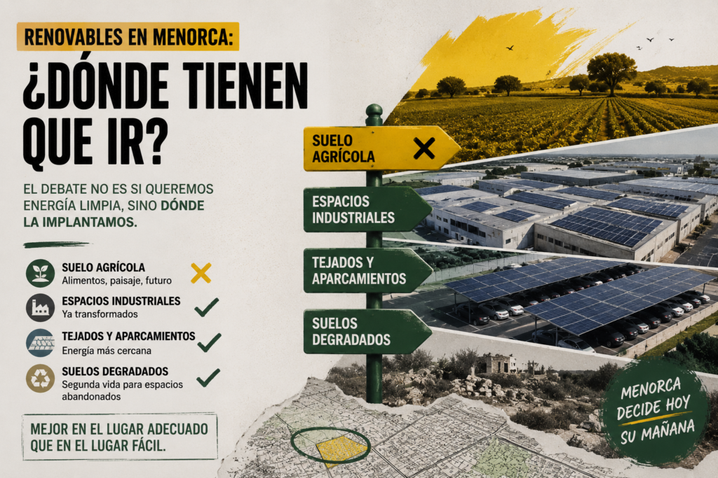 ¿Por qué las renovables en Menorca se implantan en suelo agrícola si existen otras opciones? Analizamos el modelo y sus contradicciones.
