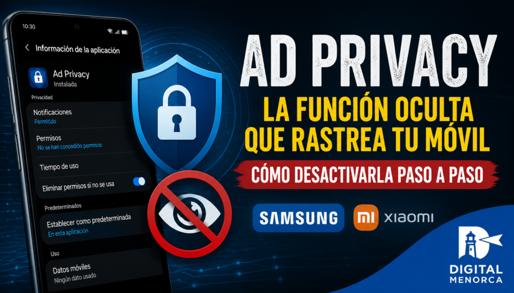 Imagen sobre Ad Privacy en Android mostrando cómo desactivar el rastreo oculto en móviles Samsung y Xiaomi.