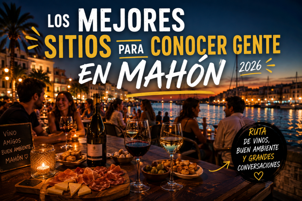 Descubre la mejor ruta de vinos para conocer gente en Mahón en 2026: jazz, terrazas, tapas, vino y el mejor ambiente local.