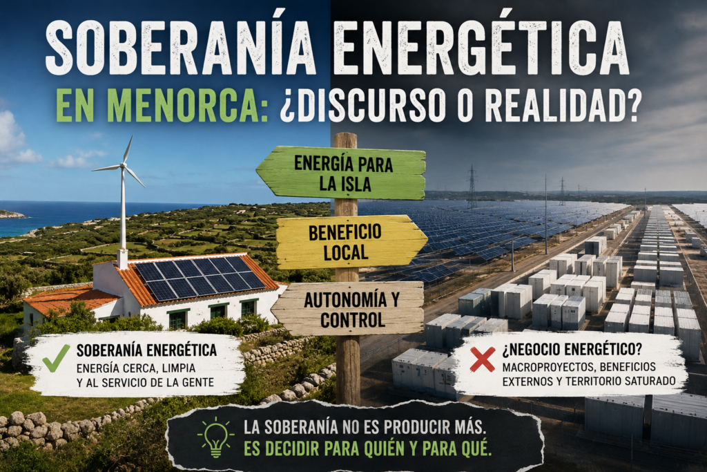 ¿Es real la soberanía energética en Menorca? Análisis crítico sobre renovables, macroproyectos y las contradicciones del modelo energético insular.