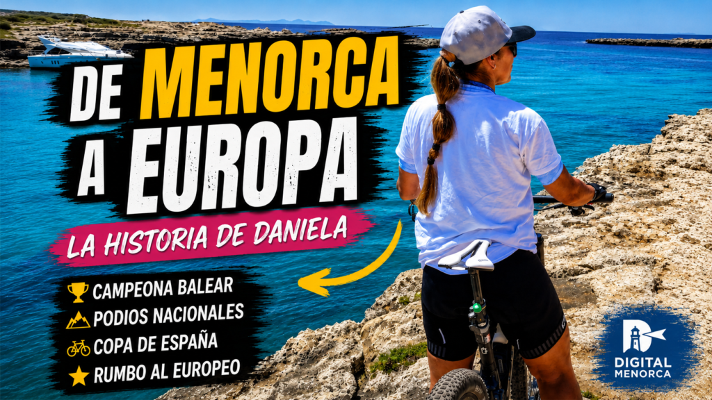 Daniela Leal contempla la costa de Menorca junto a su bicicleta de montaña antes de afrontar el Campeonato de Europa de BTT.