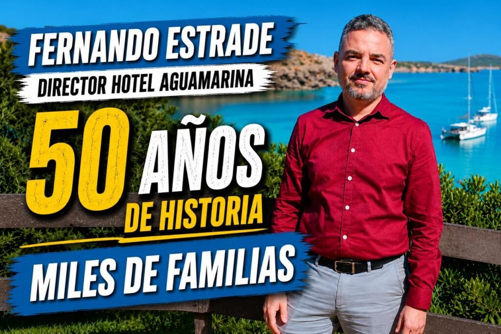 Fernando Estrade Moreno, director del Hotel Aguamarina, durante una entrevista para Digital Menorca sobre la evolución del turismo familiar y los retos de la hostelería en Menorca.