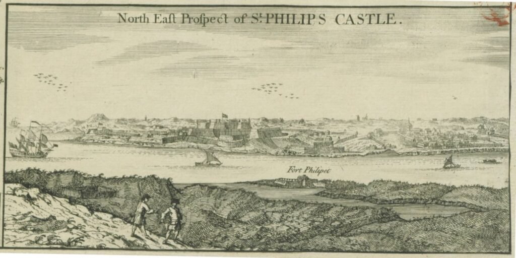 Grabado del Castillo de San Felipe de Mahón en 1746