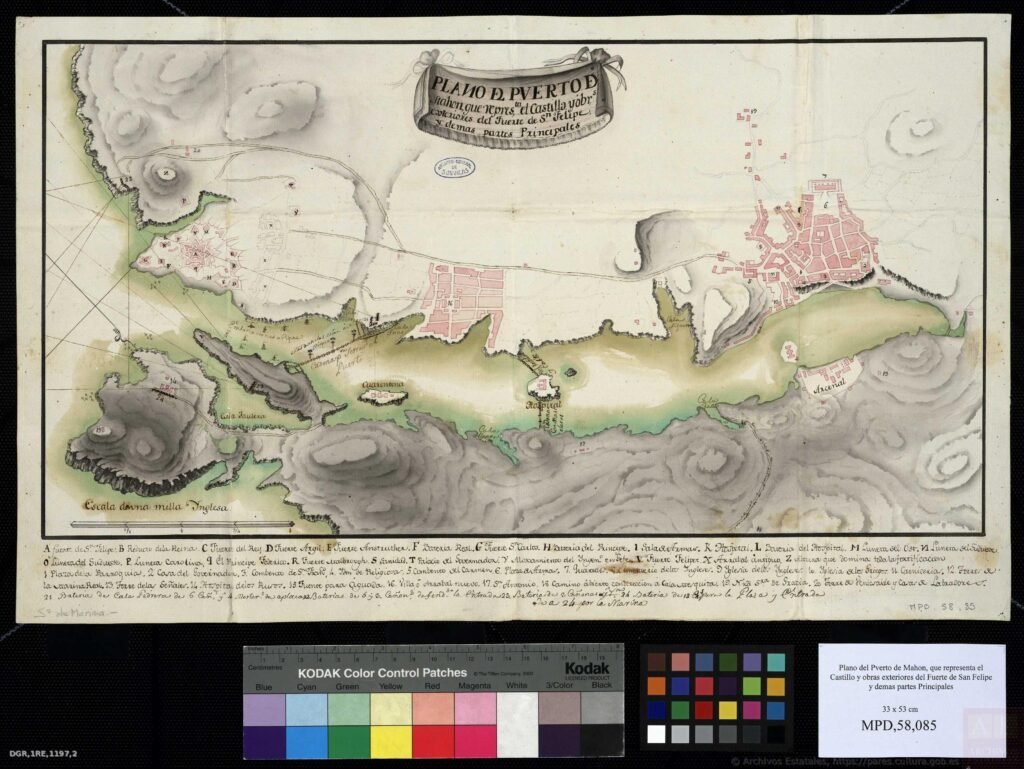 Plano del puerto de Mahón y Castillo de San Felipe de 1781